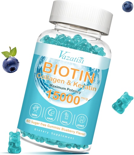 [BRSROYAHOUCROA3H] biotin ו Collagen Gummies עם B12, שיער עור וציפורים ויטמינים לצמיחת שיער, Glowing Skin & Strong Nails - Blueberry Flavor, סוכר חינם, 60 Ctt