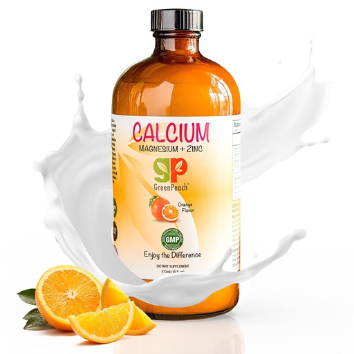 [BRSWECAQO4BROE3P] GreenPeach Organic Liquid Calcium for Kids - Magnesium, Zinc, Calcium Citrate & Vitamin D3 Calming Syrup & Liquid Calcium Supplement, NO Sugar NO Artificial Flavors, Vegetarian Halal Kosher