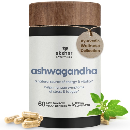 [BRSRAGL6BZ7GG2AU] AKSHAR Ayurveda - Ashwagandha Capsules with Ashwagandha Root Extract and Powder - Adaptogenic Herbal Support - Vegan Cruelty-Free Ashwagandha Supplements (60 Count)