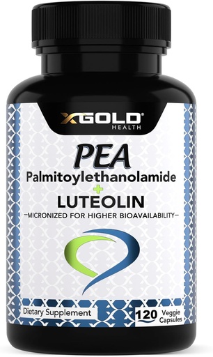 [BRSW2EDYPIBGYD3H] Palmitoyletanolamid 630 mg + Luteolin Standardisert 98%- Mikronisert Pea 99% høy rengjort og biotilgjengelig - Laget i USA - Tilskudd for menn og kvinner - 120 Veggie Capsules