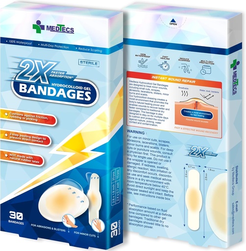 [BRSRMHQHCF7BM336] Medtecs Hydrocolloid Gel Bandage, Ellipse 20ct + Strip 10ct, Long-Lasting,Waterproof Adhesive for First Aid,Advanced Cushion for Blister Prevention & Wound Care,2X Fast Healing for Heel,Fingers & Toes