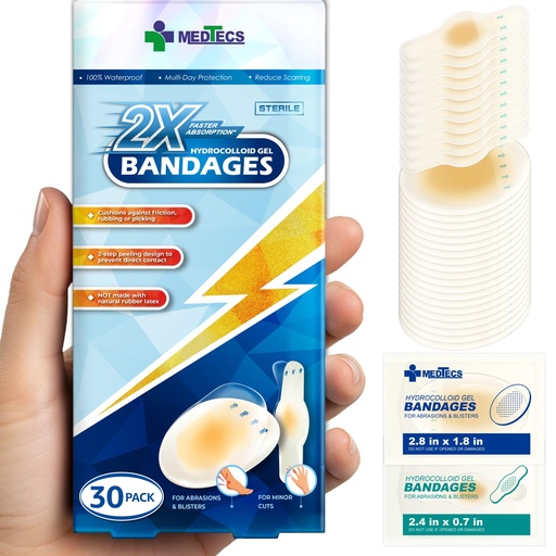 [BRSRMHQHCF7BM336] Medtecs Hydrocolloid Gel Bandage, Ellipse 20ct + Strip 10ct, Long-Lasting,Waterproof Adhesive for First Aid,Advanced Cushion for Blister Prevention & Wound Care,2X Fast Healing for Heel,Fingers & Toes