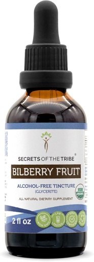 [BRSRMBT2BYMRYE3K] Secrets of the Tribe Bilberry Fruit USDA Orgánica ← Extract libre de alcohol, gotas herbales de alta potencia, Visión ← Hecho de 100% Certified Organic Bilberry (Vaccinium Myrtillus) Fruta seca 2 oz