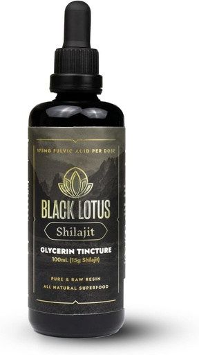 [BRSW2ZAQPIPAKELU] Black Lotus Pure Shilajit Resin Liquid Tincture, 100ml, 100% Pure Natural Shilajit for Men & Women with Amino Acids, 175mg Fulvic Acid, 85 Ionic Trace Minerals, for Immune Support, Focus, Energy