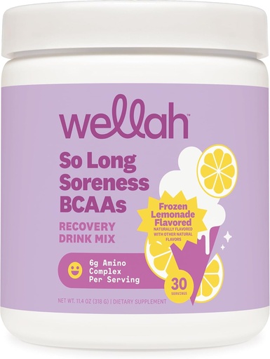 [BRSRAAQ3A4PWCE3B] Wellah So Long Soreness BCAA Powder (Frozen Lemonade Flavored) 30 Servings - with Hydration Complex