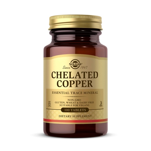 [BRSWIGT5BMAWK2LI] Solgar Chelated Copper, 100 Tablets - Essential for Collagen Formation - Highly Bioavailable Form - Supports Connective Tissue - Non-GMO, Vegan, Gluten Free, Dairy Free, Kosher - 100 Servings