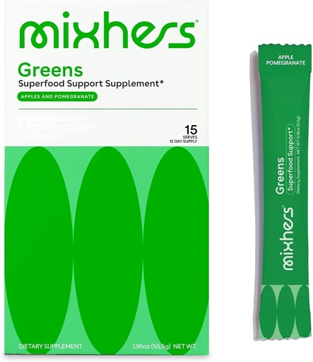 [BRSROY34OV6B4HLO] MIXHERS Hergreens - Greens & Veggie Powder - Made from Whole Foods - with Digestive Enzymes & Kale - Nutrition Designed for Women - Support Heart & Liver - 15 Drink Packets - Apples & Pomegranate