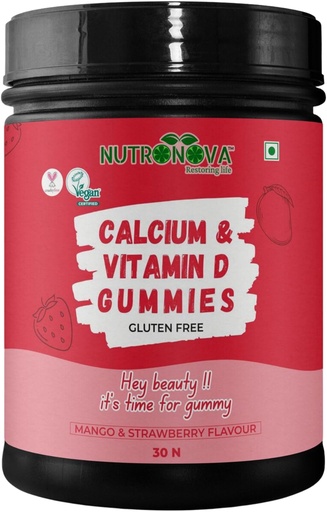 [BRSRA2YLOJ6RUETV] Generic Rise. Calcium & Vitamin D Vegan Gummies for Women (30 Chewables gummies, Mango & Strawberry Flavour) Fortified with Vitamin D 200IU, and Calcium for Strong Teeth and Bones, Nautral