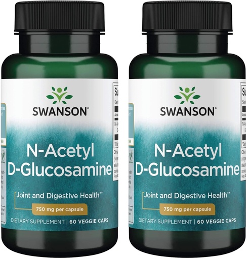 [BRSWGFD3BB6WOF3P] Swanson N-Acetyl D-Glucosamine - Natural Supplement Promoting Joints Support & Gastrointestinal Health - Natural Formula Supporting Healthy Cartilage - (60 Veggie Capsules, 750mg Each) (2 Pack)