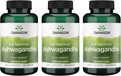 [BRSWIH35CIBGM2DY] Swanson Ashwagandha Powder Supplement-Ashwagandha Root Promoting Stress Relief & Energy Support-Ayurvedic Supplement for Natural Wellness (100 Capsules, 450mg Each) 3 Pack