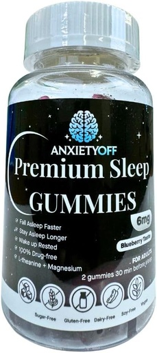 [BRSRAFT6DMFQOHLX] AnxietyOff Premium Sleep Gummies, Blueberry Flavor, Vegan, Sugar-Free, 60 Gummies