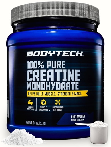 [BRSWIYTYOEDR4DI3] BodyTech Creatine Monohydrate Powder, Unflavored Micronized Creatine Formula for Men and Women, 5g per Serving, Pre Workout & Post Workout Supplement, Gluten Free, Sugar Free, 18 Oz, 102 Servings