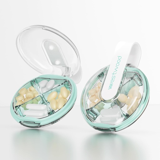 [BRSROBQBBN5RYDTZ] Väike Pill Case, Cute Pill Box Purse & Tasku, 4 Compartment Eemaldatav Pill Holder, Portable Travel Pill Korraldaja vitamiine, toidulisandeid, kalaõli (roheline)