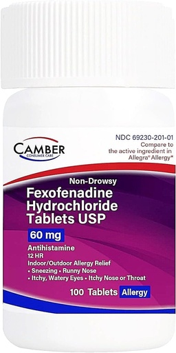 [BRSROA32BMCWGADB] Camber Non-Drowsy Fexofenadine Antihistamine Indoor Allergy Relief Tablets 60Mg 100 Count
