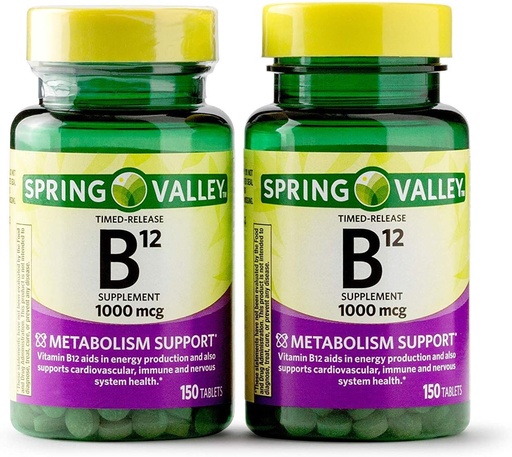 [BRSWIZI6BIEB23DM] Spring Valley Vitamin B12 Timed Release Tablets, 1000 mcg, 150 Count (Pack of 2, 300 Count Total) (150 Count (Pack of 2))