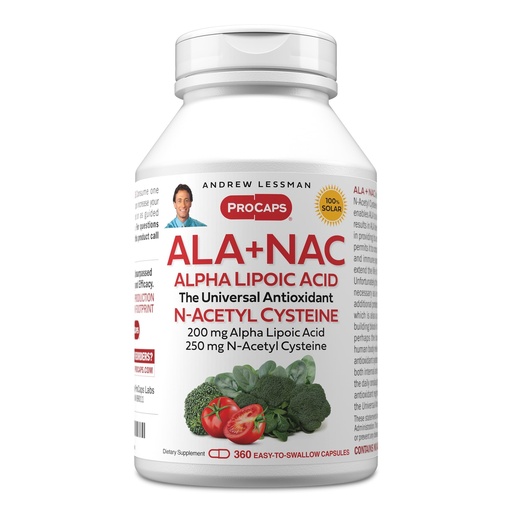 [BRSWIEIBOAOGGAIV] ANDREW LESSMAN ALA + NAC Alpha Lipoic Acid with N-Acetyl-Cysteine 360 Capsules - Ultra-High Potency, Anti-Oxidant Support for Nervous System, Heart, Brain, Liver, Kidneys, Lungs, Energy. No Additives