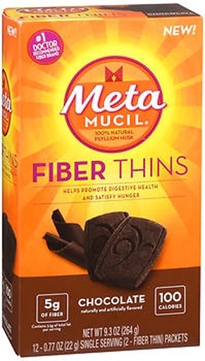 [BRSWGHQKCQNQ23AV] Metamucil Fiber Thins, Chocolate, 12 Packets, 9.3 oz - Pack of 2