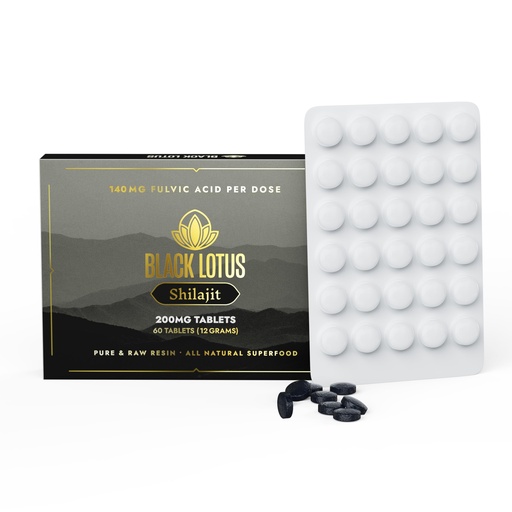 [BRSRMAAYCQARGELV] Black Lotus Shilajit Resin Tablets, 60 Count, 200mg Each, 100% Pure Natural Shilajit for Men & Women with Amino Acids, 140mg Fulvic Acid, 85 Ionic Trace Minerals, for Immune Support, Focus, Energy