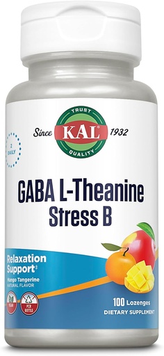 [BRSWIZY5CAORC33C] KAL GABA L-Theanina Stress B Lozenge, B Suplemento Vitamina Complexo, Relaxamento Saudável, Mood & Focus Support, Natural Mango Sabor Tangerina, Vegan, 50 Servings, 100 Lozes