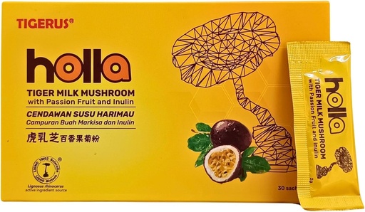 [BRSROEDYC5YQI3Y2] TIGERUS® Holla Tiger Milk Mushroom with Passion Fruit and Inulin - 면역 지원, 소화 건강, 항 산화 부스트, 천연 웰빙 보충 - 30 Sachets