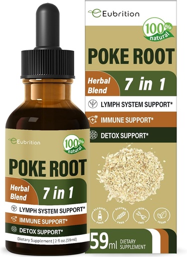 [BRSRA2T7BMGR6HY4] Poke Root drops for Lymph System Support, Lymphatic Drainage supplement for Lymphedema, 7 in 1 Formula with Goldenseal Extract for Immune Support, Dandelion for Detox " Cleanse. 2oz