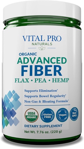 [BRSW2Z3YPMPG2CQV] Vital Pro Naturals - Advanced Fiber Powder, Soluble and Insoluble Fiber Supplement with Flax, Pea and Hemp, Organic Daily Dietary Supplement Supports Gut Digestive Regularity 7.76 oz