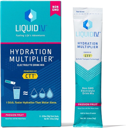 [BRSWGGQKB4MA4HY2] Liquid I.V. Hydration Multiplier Drink Mix - Passion Fruit (8 Stick Packs)