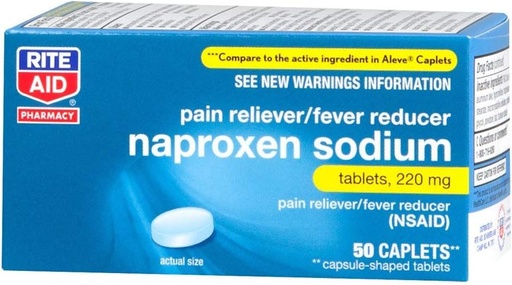 [BRSWGAIQBYBBUEQ2] Rite Aid Naproxen Sodium Pain Relief Pills, 220 mg Caplets - 50 Conde | A NSAID Pain Reliever | pílulas de dor | produtos de alivio da dor nas costas | produtos de alivio da dor muscular e nas costas | Real Time Pain Relief