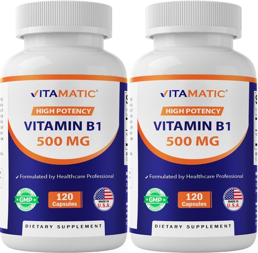 [BRSW2YYHBUPQEEY2] Vitamatic Vitamin B1 (Thiamine) 500mg – 2 Pack (240 Capsules Total)