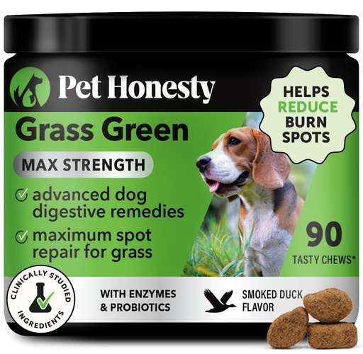 [BRSW2EALCFYRO3TF] Grass Green Max Strength Dog Urine Neutralizer for Lawns - Advanced Lawn Saver Supplement for Severe Yellow Burn Spots & Brown Grass, Urinary Health, DL-Methionine, Probiotics & Enzymes (Duck, 90 Ct)