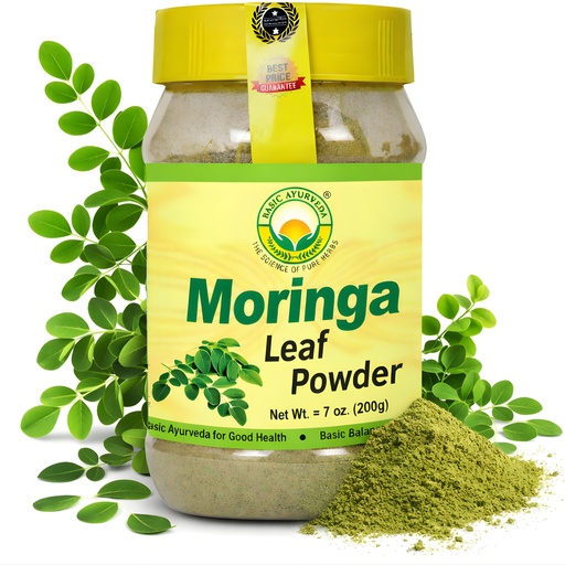 [BRSRO2YEBAOQ4E3Z] BASIC AYURVEDA Moringa Leaf Powder | 7.05 Oz (200g) | Rich in Antioxidants | Vegan, Non-GMO & Dried Green Superfood | Easy to Use in Smoothies, Herbal Teas, Drinks & Cooking
