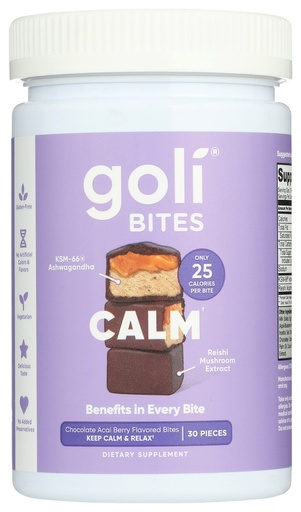 [BRSRMZIKB4CAG3A3] Goli Nutrition Calm Ashwagandha Bites Chocolate Acai Berry Flavor, Caffeinated, Vegetarian, Gluten Free and No Added Preservatives, 30 Pieces (Pack of 1)