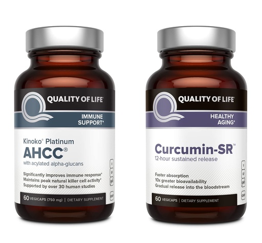 [BRSWY2T2AAHB6CD2] Quality of Life Kinoko Platinum AHCC Mushroom Extract and Microactive Curcumin SR - Immune Bundle