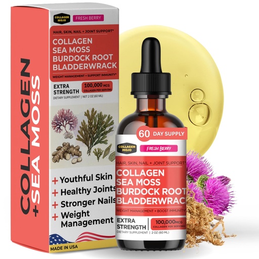 [BRSRMFQECV5WY23J] Liquid Collagen with Irish Sea Moss for Women & Men - Collagen Peptides Drops with Burdock Root & Bladderwrack - Hair, Skin, Nails, Joint & Weight Management - 100,000mcg, 2 Oz
