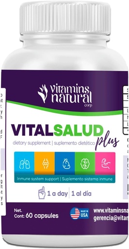 [BRSRMBIEOYBGEETU] VITAMÍNY PRÍRODNÝ CORP-Vital Salud Plus-Organic Immune System Suplement with Nopal Cactus, L-Carnitine Base-Podporuje zdravie kostí, znižuje Varicose Veins, zlepšiť vzhľad kože (60 kapsúl)