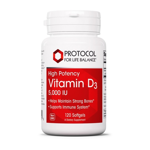 [BRSWIY3YC4NGGEY5] PROTOCOL FOR LIFE BALANCE - Vitamin D3 5000 IU (High Potency) Supports Calcium Absorption, Bone and Dental Health, Immune System Function, Nervous System, and Cognitive Function - 120 Softgels