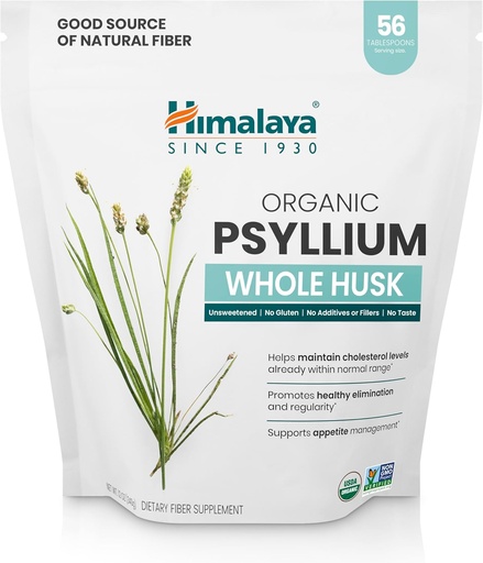 [BRSWGBAYPMPRGAY3] Himalaya Organic Psyllium Whole Husk, Natural Daily Fiber Supplement, Regularity, Appetite Management, USDA Certified Organic, Non-GMO, 56-Tablespoon Supply, Unflavored, 12 Oz