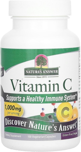 [BRSWY2TQB57Q433H] Nature’s Answer Vitamin C Capsules - Vegan Dietary Supplement - Soy Free, Gluten Free - Ideal for Healthy Immune Support - 1000 mg (100 Capsules)