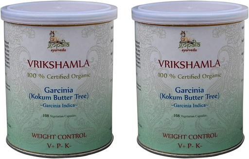 [BRSW22QFC4GWKYL4] GOPALA AYURVEDA VRIKSHAMLA kapsulak (USDA Certified Organic) 500 mg bakoitzeko Ayurvedic Herb 108 Vcaps (2ko paketea)