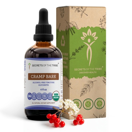 [BRSRMBT2CMHRYETD] Secrets of the Tribe Cramp Bark USDA Organic | Alcohol-Free Extract, High-Potency Herbal Drops | Made from 100% Certified Organic Cramp Bark (Viburnum Opulus) Dried Bark 4 oz