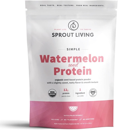 [BRSWGAYNBAHBG3YV] Sprout Living Simple Watermelon Seed Protein Powder, 12 Grams Organic Plant Based Protein Powder Without Artificial Sweeteners, Non Dairy, Non-GMO, Vegan, Gluten Free, Keto Drink Mix (10 oz)