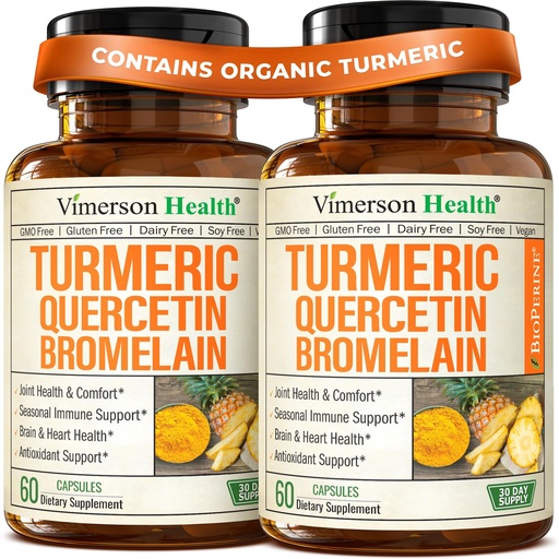 [BRSRAYAQOV5RQELH] Quercetin w/ Bromelain Turmeric Curcumin Supplement – Triple Action: Allergy Relief, Inflammation & Joint Support with Organic Tumeric + Bioperine for Max Absorption – 60 Quercetin 500mg Caps, 2 Pack