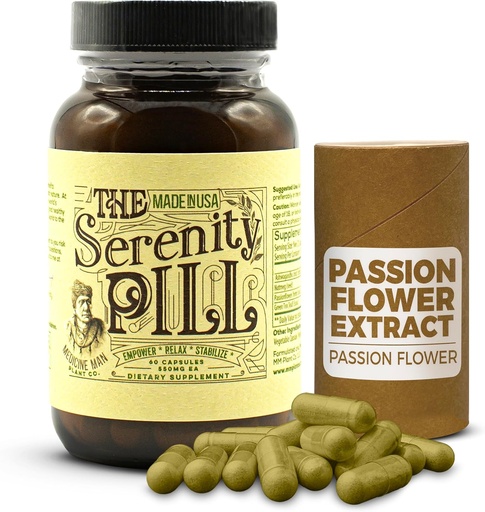 [BRSW2Y33BV4A2ADV] The Serenity Pill 60 Caps - Organic Mood Pills & Anti Stress Supplement w/Ashwagandha Root Extract, Passion Flower Extract, Nutmeg & Green Tea Extract - Natural Passion Flower Supplement for Stress