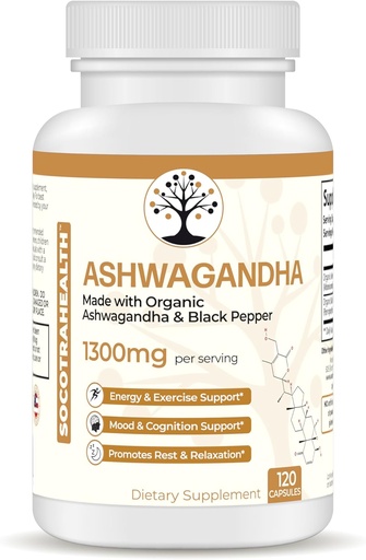 [BRSROHD3CEHRECLZ] Ashwagandha with Black Pepper for Enhanced Absorption - Certified Organic, Non-GMO, Gluten-Free - Supports Mood and Energy, Supports Rest and Relaxation - 120 Vegan Capsules
