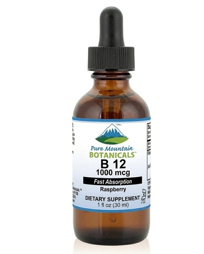 [BRSWGEDRCQBQGYDL] Pure Mountain Botanicals B12 1000 mcg - B12 Complex - Natural Berry Flavor - 30 Servings - Liquid Drops Vitamin - Kosher Supplement