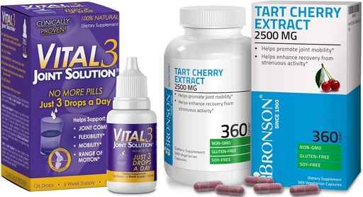 [BRSWYZQCBNYGYCY7] Vital 3 Joint Solution® Clinically Proven Liquid Knee Relief Supplement + Bronson Tart Cherry Extract 2500 mg Vegetarian Capsules