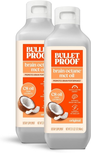 [BRSWGGACOV4BEFD7] Bulletproof Coconut Brain Octane C8 MCT Oil, 16 Ounces (Pack of 2), Premium Keto Supplement for Sustained Energy, Brain and Body Fuel, Unflavored, Add to Coffee and Smoothies, Packaging May Vary