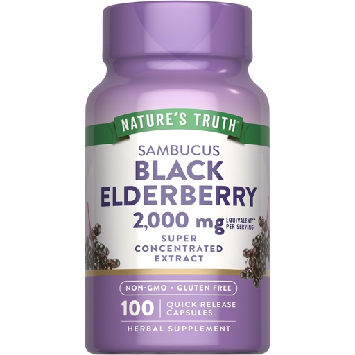 [BRSWGCT4PIIAYH3F] Nature's Truth Black Elderberry Capsules | 100 Count | Super Concentrated Sambucus Extract | Non-GMO and Gluten Free Supplement