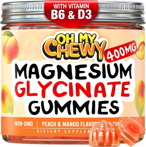 [BRSROA36AABRO2DF] Glycinate Glycinate Gummies 400MG - Alto assorbimento per bambini, adolescenti e adulti - Supplemento per sonno, calma e relax muscolare con B6 & D3 - Gluten Free & Vegan Friendly - 120 Conte