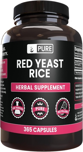 [BRSROH36DF7WYCQY] Pure Original Ingredients Red Yeast Rice No Magnesium or Rice Fillers, always Pure, Lab Verified (365 Capsules)